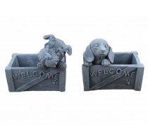cement flower pot with dog