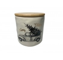 ceramic xmas cookie jar with bamboo lid