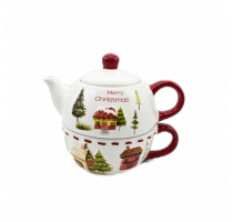 Ceramic house decal double teapot