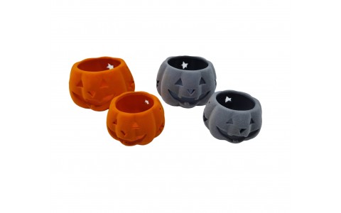 ceramic flocking pumpkin candle holder