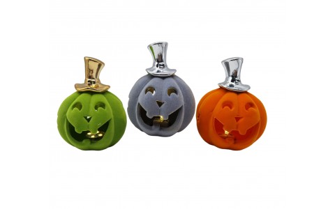 ceramic flocking pumpkin decoration with LED light