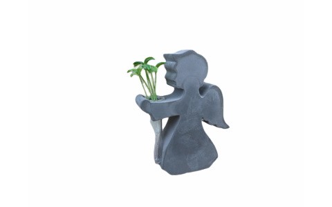 cement angel with pot