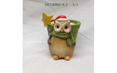 ceramic xmas owl flowr pot