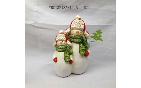 ceramic xmas snowman couple decoration