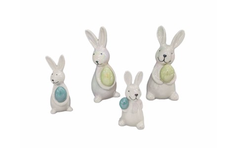 ceramic rabbit holding egg home decoration pearl finished