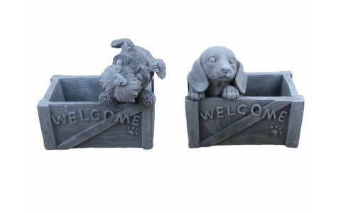 cement flower pot with dog