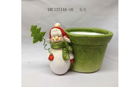 ceramic xmas snowman flowr pot