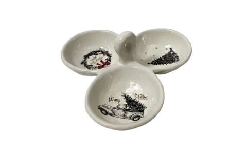 ceramic xmas three section dip bowl