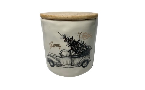 ceramic xmas cookie jar with bamboo lid