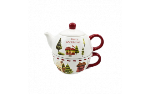 Ceramic house decal double teapot